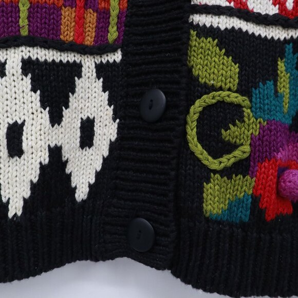 Rebecca Stone Patchwork Cardigan Womens L Black Boho Art To Wear Grandma Quirky - Picture 15 of 16